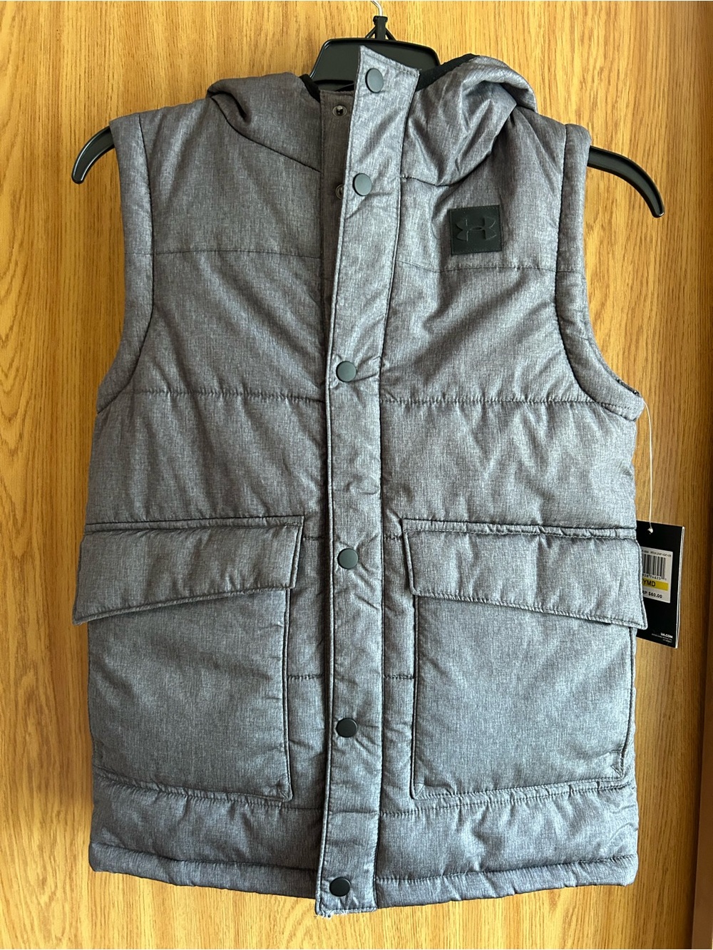 Under Armour youth Heather Gray Puffer Vest with Hood